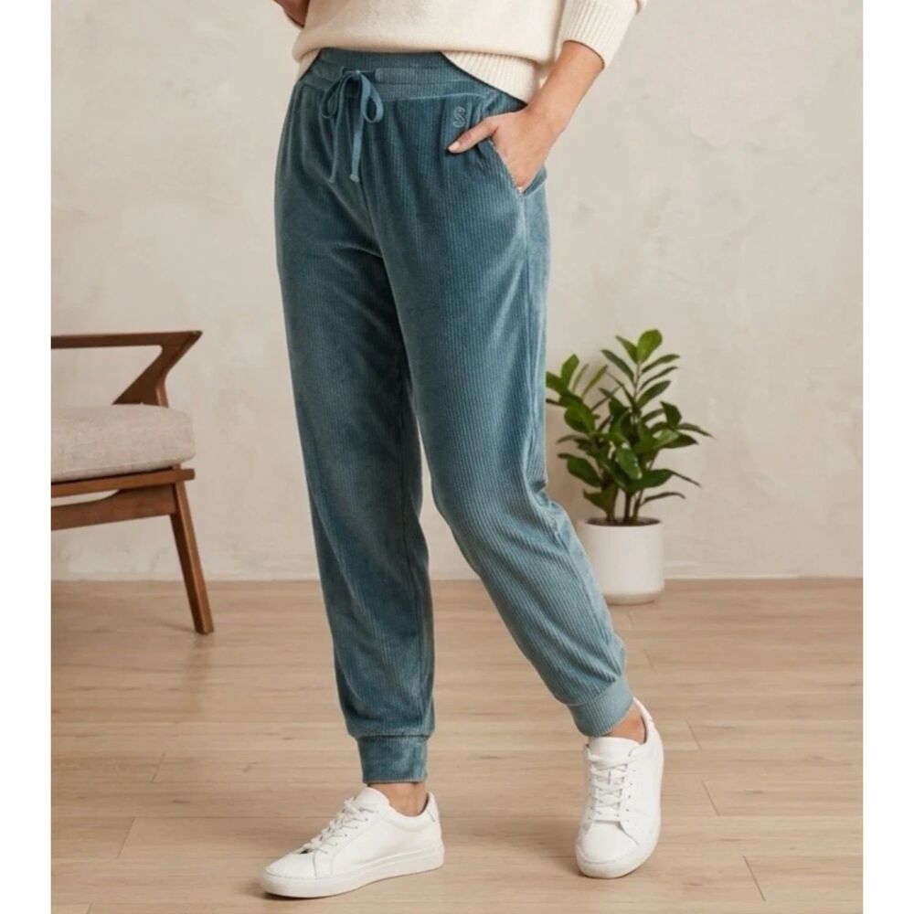 Victorias Secret Velour Ribbed Jogger Pants Womens Sz L On Point Teal track New